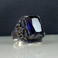 Sapphire Gemstone Ring For Men 925 Sterling Silver