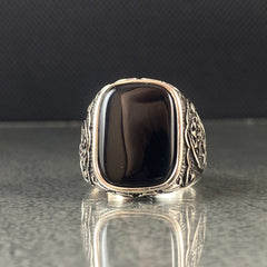 Black Onyx Gemstone 925 Solid Silver Men Ring