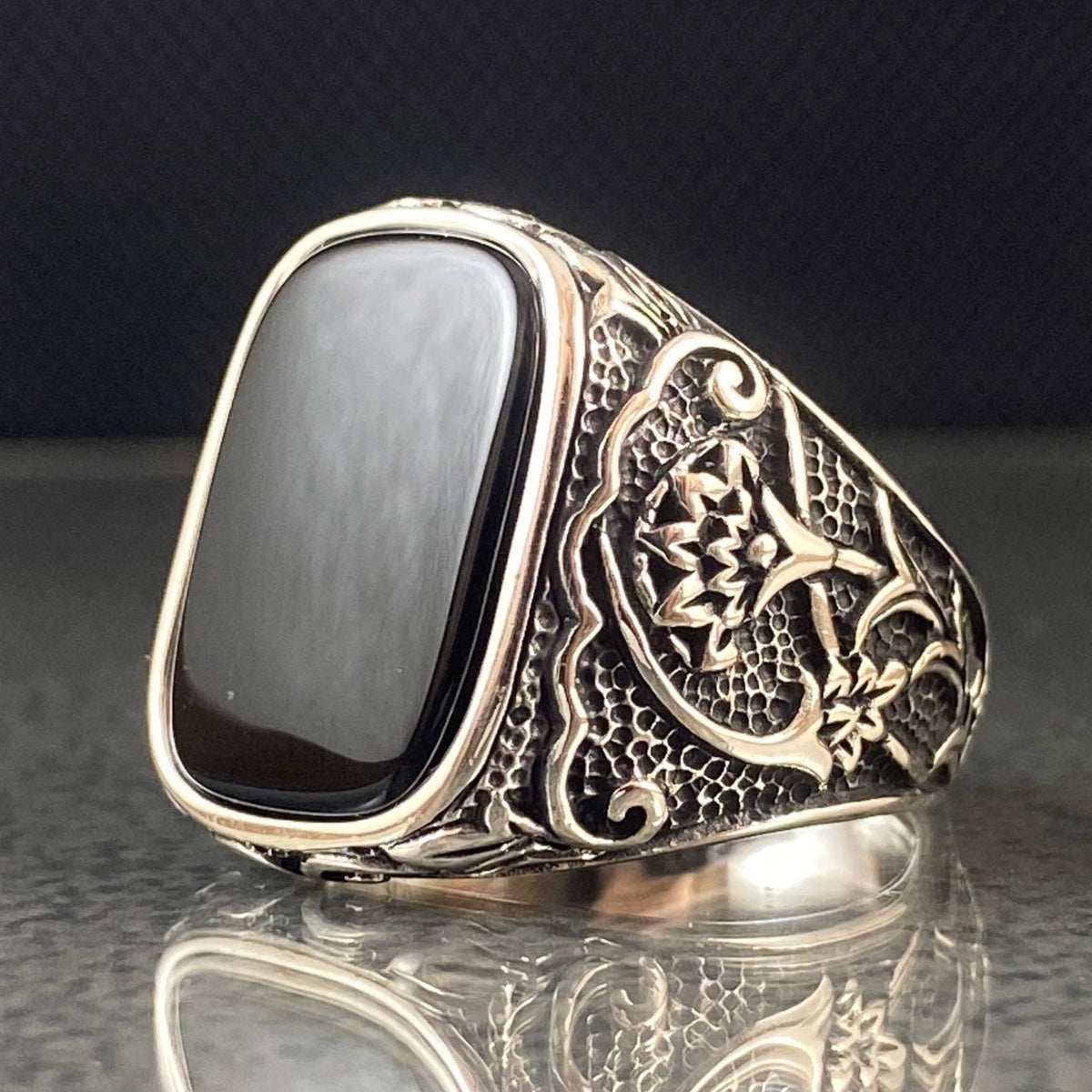 Black Onyx Gemstone 925 Solid Silver Men Ring