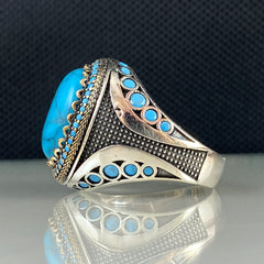 Blue Turquoise Gemstone 925 Sterling Silver Handmade Ring