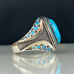 Blue Turquoise Gemstone 925 Sterling Silver Handmade Ring