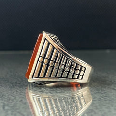 Agate Gemstone 925 Solid Silver Men Ring