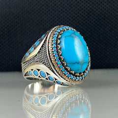 Blue Turquoise Gemstone 925 Sterling Silver Handmade Ring