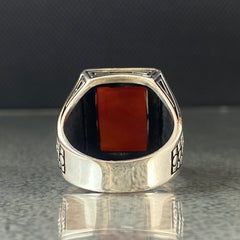 Agate Gemstone 925 Solid Silver Men Ring