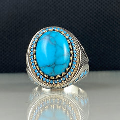 Blue Turquoise Gemstone 925 Sterling Silver Handmade Ring