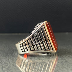 Agate Gemstone 925 Solid Silver Men Ring