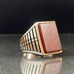 Agate Gemstone 925 Solid Silver Men Ring