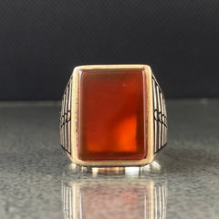 Agate Gemstone 925 Solid Silver Men Ring