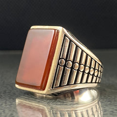 Agate Gemstone 925 Solid Silver Men Ring