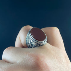 925 Sterling Silver Red Agate Gemstone Handmade Men Ring