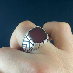 925 Sterling Silver Red Agate Gemstone Handmade Men Ring