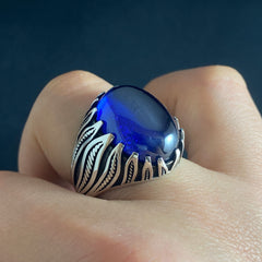 Sapphire Gemstone 925 Sterling Silver Handmade Men Ring