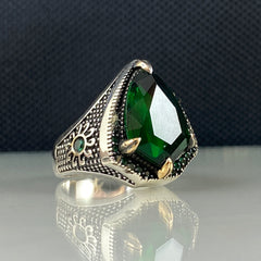 Anillo de plata maciza de piedra esmeralda 925, anillo de piedra preciosa esmeralda verde 