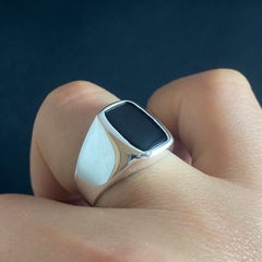 Minimalist Black Onyx Pinky 925 Silver Ring For Men