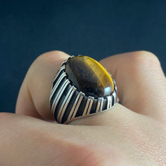 Oval Brown Tiger Eye 925 Solid Silver Handmade Ring