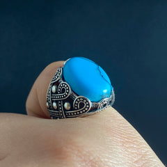 Oval Turquoise Stone 925 Sterling Silver Handmade Men Ring