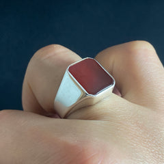 925 Sterling Silver Red Agate Gemstone Handmade Men Ring