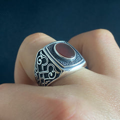 925 Sterling Silver Red Agate Gemstone Handmade Men Ring