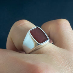 Simple Agate Stone 925 Sterling Silver Men Ring