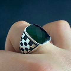 Emerald 925 Solid Silver Men Ring