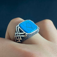 Turquoise Gemstone 925 Silver Men Ring