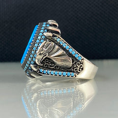 Eagle Turquoise Stone 925 Sterling Silver Men Ring