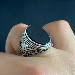 Oval Black Onyx Gemstone Daily 925 Silver Men Ring