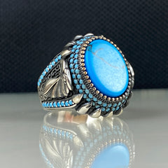 Eagle Turquoise Stone 925 Sterling Silver Men Ring