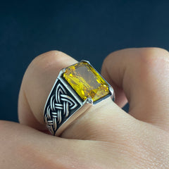 Citrine Gemstone Men Handmade 925 Solid Silver Men Ring