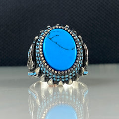 Eagle Turquoise Stone 925 Sterling Silver Men Ring