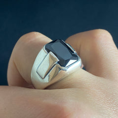 Onyx Gemstone Simple 925 Solid Silver Men Ring