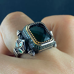 Green Emerald Stone 925 Sterling Silver Men Handmade Ring