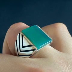 Green Agate Gemstone 925 Silver Men Ring