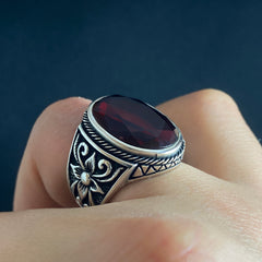 Red Ruby Gemstone 925 Silver Men Ring