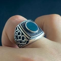 Agate Gemstone 925 Sterling Silver Men Ring