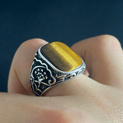 Tiger Eye Gemstone 925 Solid Silver Ring