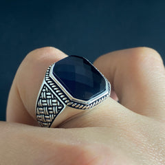 Sapphire Gemstone 925 Solid Silver Handmade Men Ring