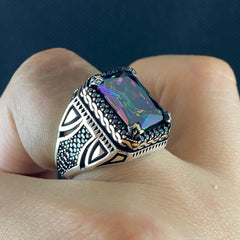 Mystic Topaz Gemstone 925 Sterling Silver Men Handmade Ring