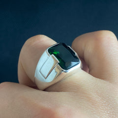 Green Emerald Gemstone 925 Solid Silver Men Ring