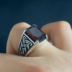 Ruby Gemstone 925 Solid Silver Men Ring