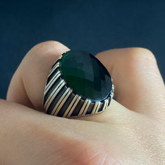 Anillo de plata maciza de piedra esmeralda 925, anillo de piedra preciosa esmeralda verde 