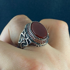 Classic Daily 925 Silver Men Ring Agate Gemstone