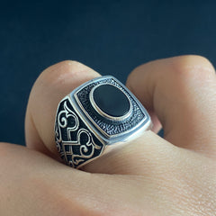 Onyx Gemstone 925 Solid Silver Men Handmade Ring