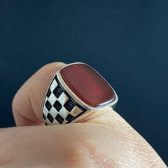 Red Agate Gemstone 925 Solid Silver Men Ring