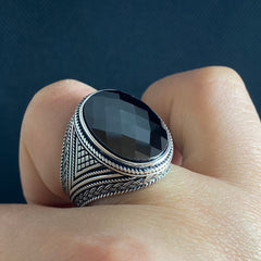 Oval Onyx Gemstone 925 Solid Silver Men Ring