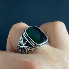 Emerald Gemstone 925 Solid Silver Ring