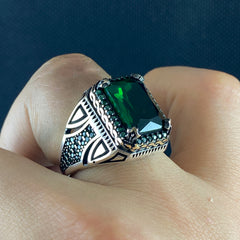 Green Emerald Gemstone 925 Solid Silver Handmade Ring