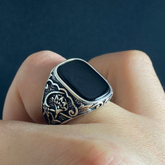 Black Onyx Gemstone 925 Solid Silver Men Ring