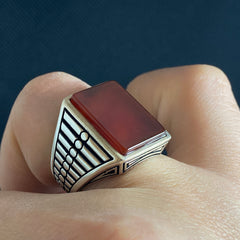 Agate Gemstone 925 Solid Silver Men Ring