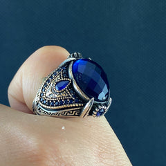 Sapphire Gemstone 925 Sterling Silver Men Handmade Ring